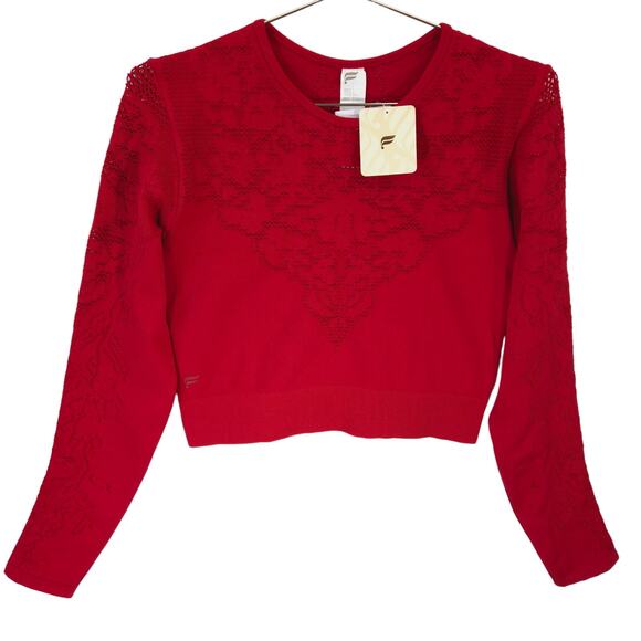 Fabletics Top Womens L Red Flora Seamless Floral Jacquard Compression Breathable - Picture 1 of 11